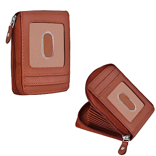 Lorenz Echtes Leder 9 Fächer Vertikale Kreditkarte Halter Geld Brieftasche Reißverschluss Münzbörse für Männer Frauen | Braun Bi-Fold Wallet | GL-37 (Einheitsgröße, Braun), Hellbraun, Einheitsgröße von Lorenz