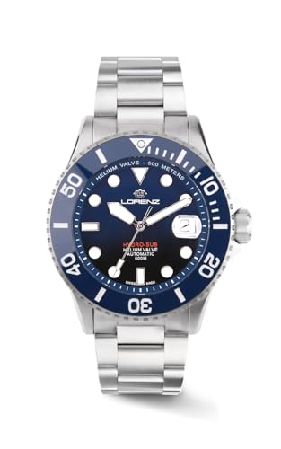 Lorenz Hydro-Sub 090011BB Herren-Armbanduhr Automatik Schweizer Edelstahlarmband 500 Meter Profi Taucher Geschenkbox mit Armband, blau, Grande, Armband von Lorenz