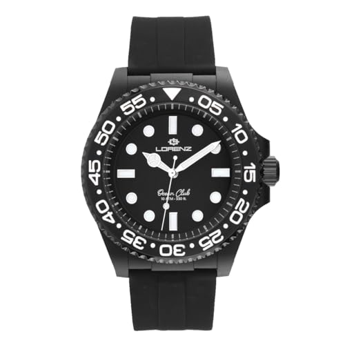 Lorenz Ocean Club 030268AA - Sportuhr für Herren mit Quarz - Uhr mit Gehäuse aus Superlegierung, schwarzes Soft-Touch-Gehäuse - Kautschukarmband mit Faltschließe - Taucher 100 Meter - Sonderbox von Lorenz