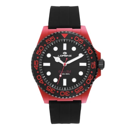 Lorenz Ocean Club 030268CC – Sportuhr für Herren mit Quarzuhrwerk – Gehäuse aus Superlegierung, rot – Armband aus Gummi und Faltschließe – Taucher 100 Meter – spezielle Taucherbox von Lorenz