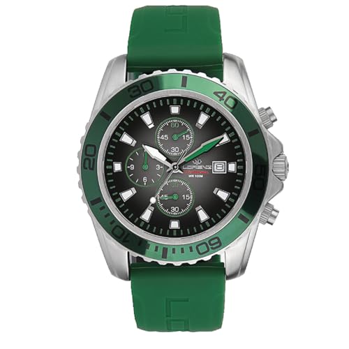 Lorenz - Sportliche Herrenuhr - Chronograph Quarz Modell 026117GR - Taucheruhr mit grünem Kautschukarmband, grün, Modern Lorenz - Sportliche Herrenuhr - Chronograph Quarz Modell 026117GR - Taucheruhr mit grünem Kautschukarmband, grün, Modern von Lorenz