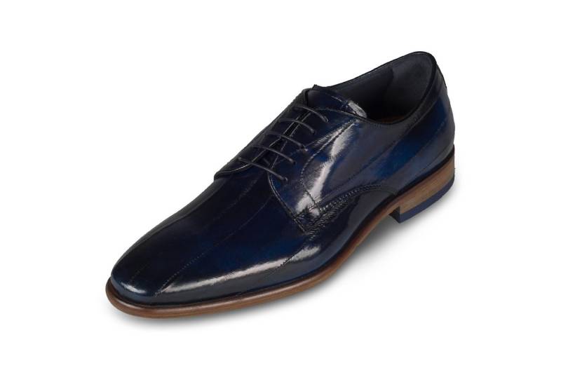 Lorenzi Lorenzi Herren Halbschuh Aal-Leder blau, schmal, handgefertigt Schnürschuh Handgefertigt in Italien von Lorenzi