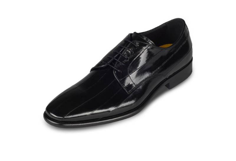 Lorenzi Lorenzi Herren Schnür-Halbschuh, Aal-Leder schwarz, schmal Schnürschuh Handgefertigt in Italien von Lorenzi