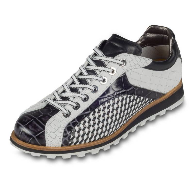 Lorenzi Lorenzi Herren Leder-Sneaker schwarz-weiß, geflochten & geprägt Sneaker Handgefertigt in Italien von Lorenzi