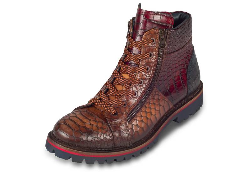 Lorenzi Lorenzi Schnürstiefel Herren braun, Leder Krokoprägung, Reißverschluß Stiefel Handgefertigt in Italien von Lorenzi