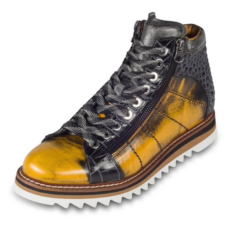 Lorenzi Lorenzi Sneaker-Stiefel Herren gelb/schwarz, Leder used-look Sneaker Handgefertigt von Lorenzi
