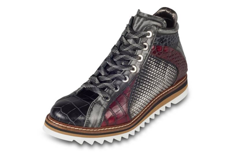 Lorenzi Lorenzi Sneaker-Stiefel Herren grau/rot/schwarz, Leder Krokoprägung Sneaker Handgefertigt von Lorenzi