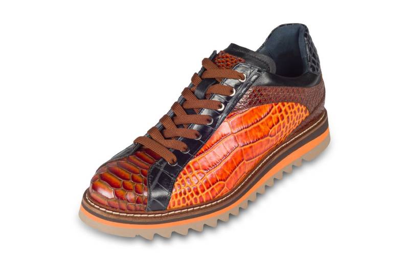 Lorenzi Lorenzi Herren Sneaker Leder - orange/braun/schwarz, Reptilprägung Sneaker Handgefertigt in Italien von Lorenzi