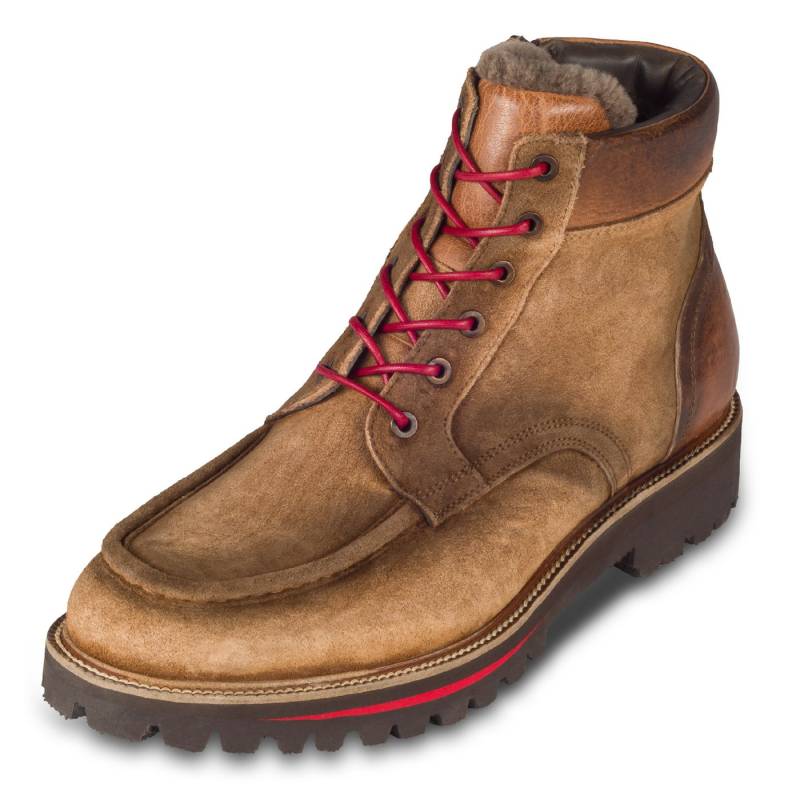 Lorenzi Lorenzi Herren Schnür-Stiefel braun, Rauleder Lammfell, Reißverschluß Stiefelette Handgefertigt in Italien von Lorenzi