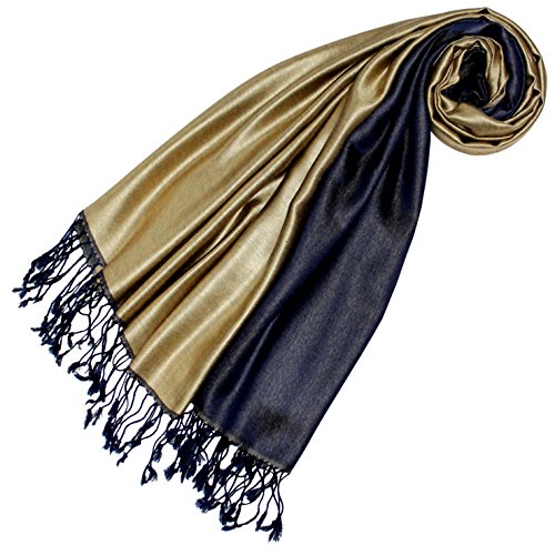 Lorenzo Cana Damen Pashmina - DUNKELBLAU GOLD - Wendeschal 70% Seide 30% Viskose Schaltuch 70 cm x 190 cm zweifarbig Schal Stola wendbar Double Face 78425 von Lorenzo Cana