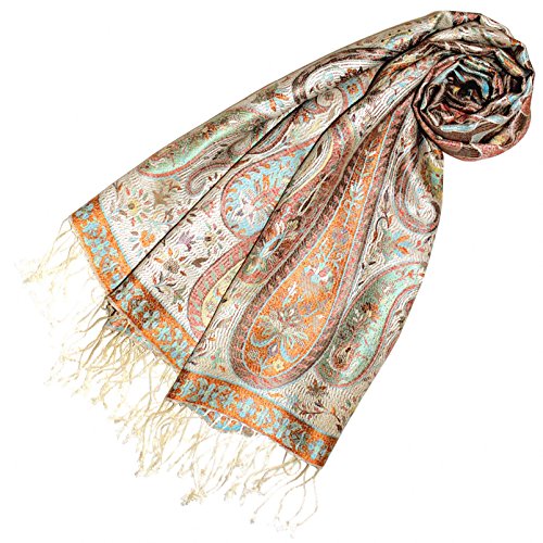 Lorenzo Cana Pashmina Schal Schaltuch jacquard gewebt 100% Seide 70 x 190 cm Paisley Muster Seidenschal Seidentuch Seidenpashmina harmonische Farben 78010 von Lorenzo Cana