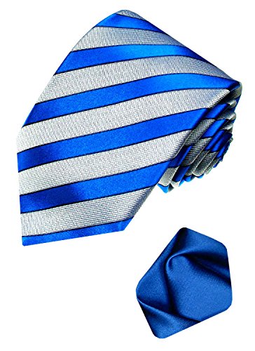 Lorenzo Cana - Business Set aus 100% Seide : Krawatte mit Einstecktuch - blau hellgrau gestreift mit Satin Tuch - 8422201 von Lorenzo Cana