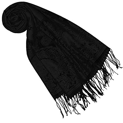 Lorenzo Cana Damen Designer Damen Pashmina Markenschal gewebtes Pasielymuster Damastwebart 70 cm x 180 cm Naturfaser Modal Schaltuch Schal Jacquardtuch Schwarz 9332177 von Lorenzo Cana