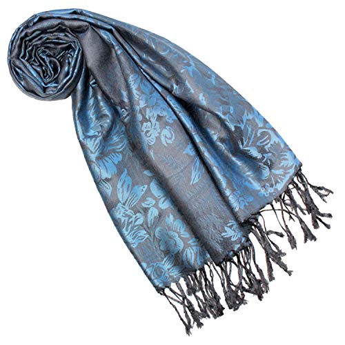 Lorenzo Cana Damen Designerpashmina Damenmarkenschal blau grau floral gewebtes Blumenmuster Damastwebung 70 cm x 180 cm Naturfaser Modal Schaltuch Schal Frauentuch 9323677 von Lorenzo Cana