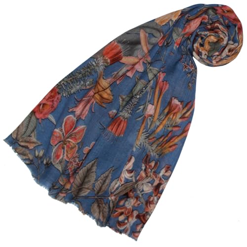 Lorenzo Cana - Damen Pashmina Schal Schaltuch aus weicher Wolle vom Merino Lamm Blau Blumen-Muster mehrfarbig 70 cm x 180 cm Wollschal Wolltuch 78664 von Lorenzo Cana