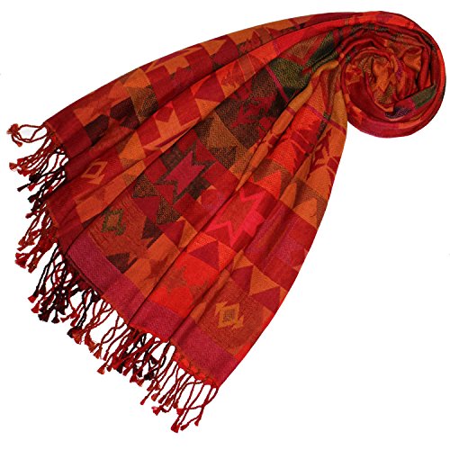 Lorenzo Cana Damen Pashmina Schaltuch aus 90% Baumwolle mit 10% Wolle Stola Damenschal Naturfaser Schal handgewebter Markenschal mit Fransen in Rottönen 70 cm x 180 cm - 78344 von Lorenzo Cana