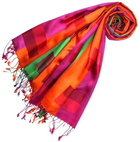 Lorenzo Cana Damen Pashminaschal Schaltuch jacquardgewebt 100% Seide 70 cm x 190 cm Karomuster Seidenschal Seidentuch Seidenpashmina grün violett pink rot Frauenschal 78685 von Lorenzo Cana