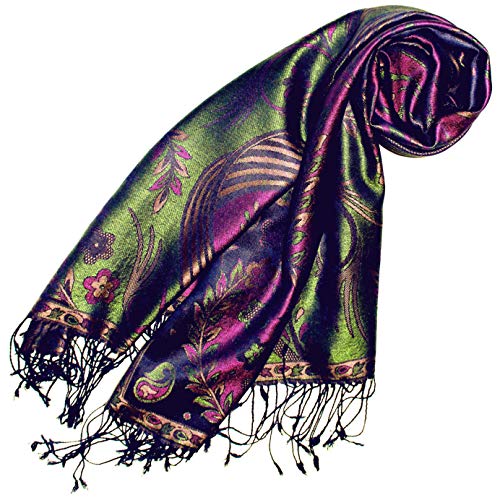 Lorenzo Cana Damen Pashminaschal Schaltuch jacquardgewebt 100% Seide 70 cm x 190 cm Paisleymuster Seidenschal Seidentuch Seidenpashmina grün violett Frauenschal 78086 von Lorenzo Cana