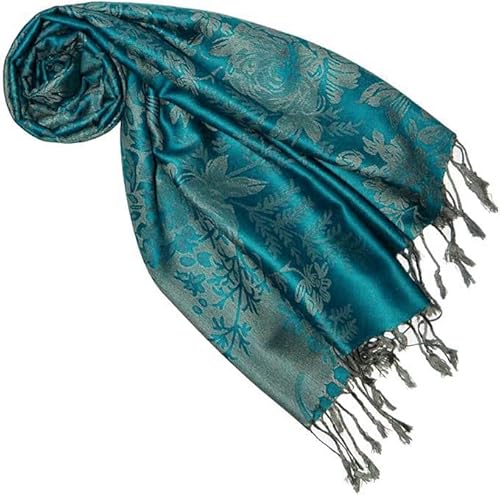 Lorenzo Cana Designer Damen Pashmina Markenschal floral gewebtes Blumenmuster tuerkis schwarz Damastwebart 70 cm x 180 cm Naturfaser Modal Schaltuch Frauenschal Tuch 9323377 von Lorenzo Cana