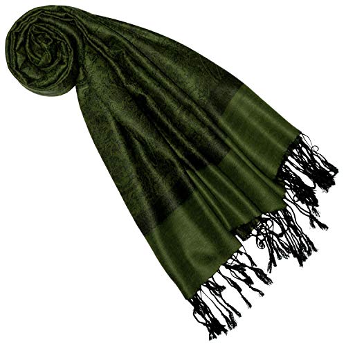 Lorenzo Cana Designer Damen Pashmina Markenschal gewebtes Pasiely Muster Damastwebart 70 cm x 180 cm Naturfaser Modal Schaltuch Fransenschal Tuch Jacquard Mossgrün 9332477 von Lorenzo Cana