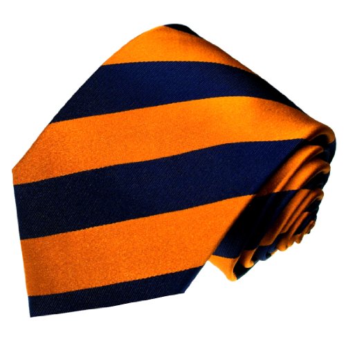 Lorenzo Cana - Designer Luxus Krawatte aus 100% Seide - Orange Blau Dunkelblau Blockstreifen - 84293 von Lorenzo Cana