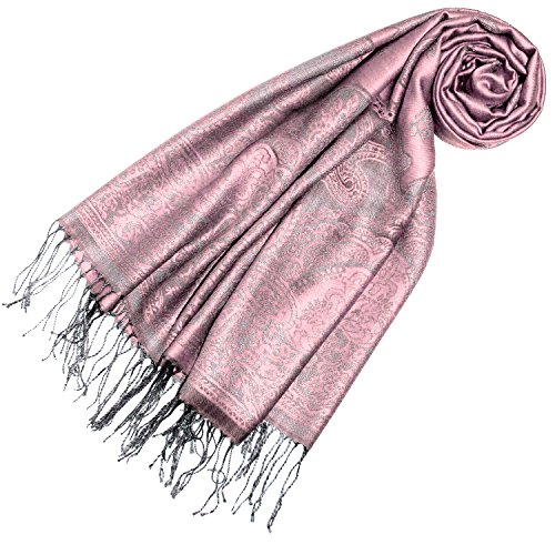 Lorenzo Cana Designer Pashmina hochwertiger Damen Markenschal jacquard gewebtes Paisley Muster 70 cm x 180 cm Modal rosa silber Schaltuch mit Fransen Frauenschal Tuch 93309 von Lorenzo Cana