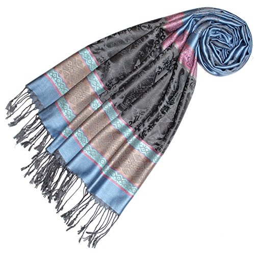 Lorenzo Cana Designer Pashmina hochwertiger Marken-Schal jacquard gewebt mit Elefanten - Muster Modal Schaltuch 70 x 190 cm Tuch Stola Schal 93311 von Lorenzo Cana