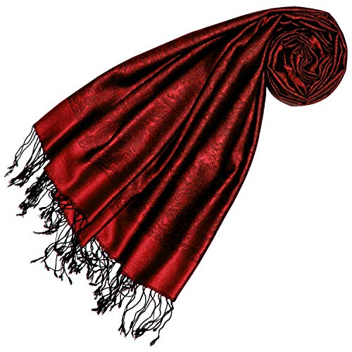 Lorenzo Cana Luxus Damen Pashmina 70% Seide 30% Viskose mit Paisley Muster Schaltuch 70 cm x 190 cm zweifarbig Schal rot scwarz Stola Damenschal Damen 78618 von Lorenzo Cana