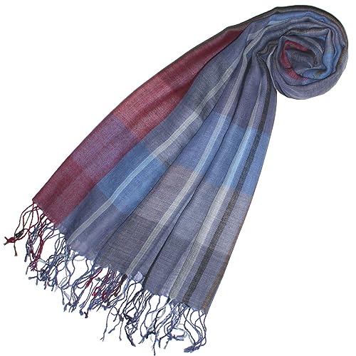 Lorenzo Cana Luxus Damen Pashmina Schal Schaltuch 50% Kaschmir 50% Wolle Stola Tuch Damenschal Damentuch Blau Weiss Rot 78633 von Lorenzo Cana