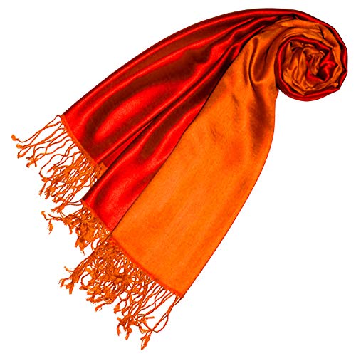 Lorenzo Cana Luxus Damen Pashmina Wendeschal 70% Seide 30% Viskose Schaltuch 70 cm x 190 cm zweifarbig rot orange Schal Stola wendbar Doubleface Damenschal 78620 von Lorenzo Cana