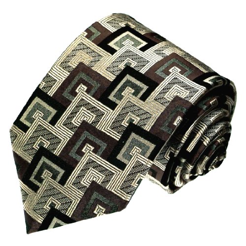 Lorenzo Cana - Luxus Designer Krawatte aus 100% Seide - Handgefertigte Seidenkrawatte - Braun Beige Schwarz Karo - 84218 von Lorenzo Cana