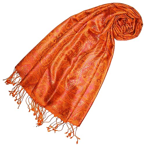 Lorenzo Cana Luxus Pashmina Damen - Schal Schaltuch jacquard gewebt 100% Seide Paisley Muster Seidenschal Seidentuch Orange Pink 78653 von Lorenzo Cana