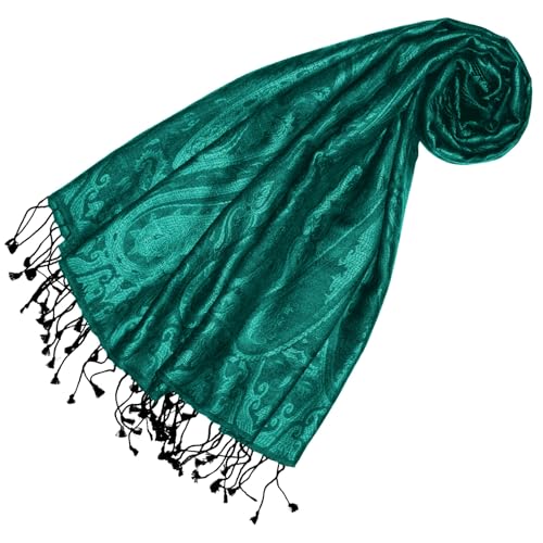 Lorenzo Cana Luxus Pashmina Damen - Schal Schaltuch jacquard gewebt 100% Seide Paisley Muster Seidenschal Seidentuch Petrol Ton in Ton 78614 von Lorenzo Cana