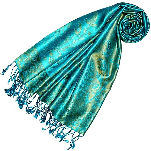 Lorenzo Cana Pashmina Damen - Schal Schaltuch jacquard gewebt 100% Seide Paisley Muster Seidenschal Seidentuch Türkis Hellgrün 78642 von Lorenzo Cana