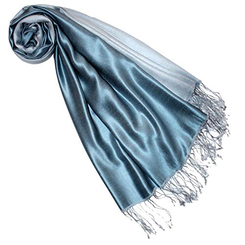 Lorenzo Cana Luxus Damen Pashmina Damenschal Wendeschal 70% Seide 30% Viskose Schaltuch 70 cm x 190 cm zweifarbig blau Schal Stola Umschlagtuch wendbar Doubleface 7816877 von Lorenzo Cana