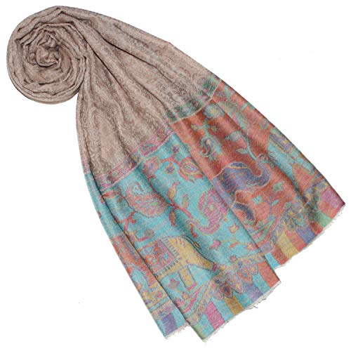 Lorenzo Cana Luxus Pashmina Schal Schaltuch 100% Kaschmir Kaschmirschal Kaschmirtuch Damenschal Gewebt Mehrfarbig, Elefantenmuster-beige-pastelltöne, 70 x 200 cm von Lorenzo Cana