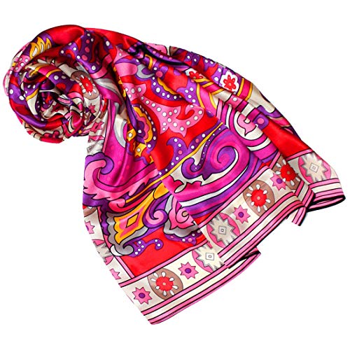 Lorenzo Cana - Luxustuch Frauen Seidentuch Tuch XL Satin Seidensatin Schal 110 cm x 110 cm reine Seide aufwändig mehrfarbig bedruckt Rottöne 8904777 von Lorenzo Cana
