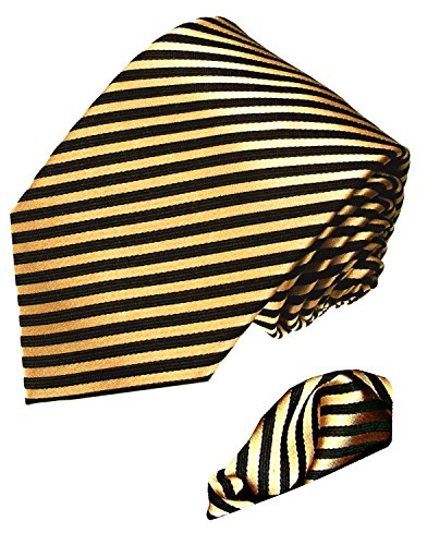 Lorenzo Cana - Marken 2 er Set aus 100% Seide - Fein gestreifte Gold Schwarze Seidenkrawatte mit Einstecktuch - 8436601 Lorenzo Cana - Marken 2 er Set aus 100% Seide - Fein gestreifte Gold Schwarze Seidenkrawatte mit Einstecktuch - 8436601 von Lorenzo Cana