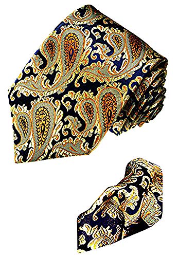 Lorenzo Cana - Marken 2er Set - Blau Gold Krawatte und Einstecktuch - Paisleymuster 100% Seide - 1202501 von Lorenzo Cana