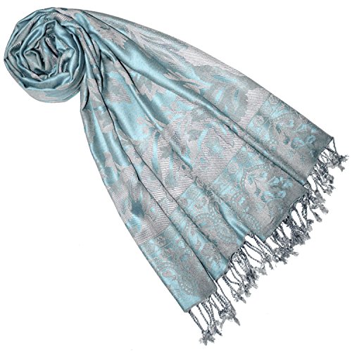 Lorenzo Cana Marken Damen Schal Naturfaser Floral Blumen Stola Schaltuch Tuch Stola Grau Bleu Hellblau Aqua Pastell 70 cm x 210 cm 7844577 von Lorenzo Cana