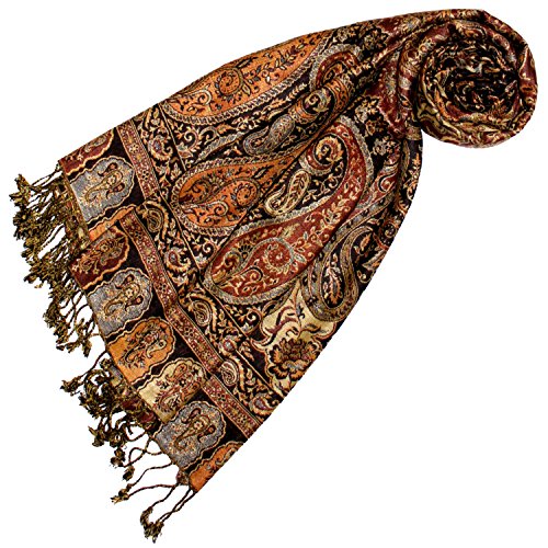 Lorenzo Cana Marken Damenpashmina Schal Schaltuch Stola Umschlagtuch Naturfaser opulentes Muster in harmonischen braun Farben mit Fransen 70 cm x 200 cm - 78166 von Lorenzo Cana