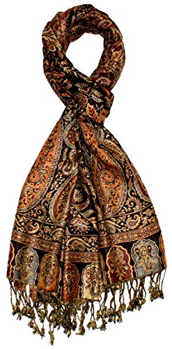Lorenzo Cana Marken Herren Schal Schaltuch Stola Umschlagtuch Naturfaser opulentes Muster in harmonischen braun Farben mit Fransen 70 cm x 200 cm - 7816611 von Lorenzo Cana