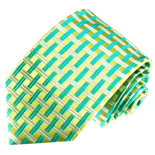 Lorenzo Cana - Marken Krawatte aus 100% Seide Aqua Türkis Hellgrün Blaugrün Limone Kariert - 84555 von Lorenzo Cana