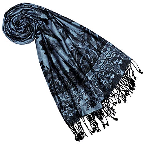 Lorenzo Cana Marken Pashmina Schal Naturfaser Floral Blumen Schwarz Blau Riverside Stola Schaltuch Tuch Stola 70 cm x 210 cm - 7833377 von Lorenzo Cana