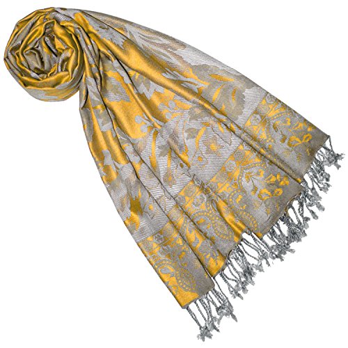 Lorenzo Cana Marken Pashmina Schal Naturfaser Floral Blumen Stola Schaltuch Tuch Stola Gelb Senf Mustard Grau 70 x 210 cm 7844477 von Lorenzo Cana