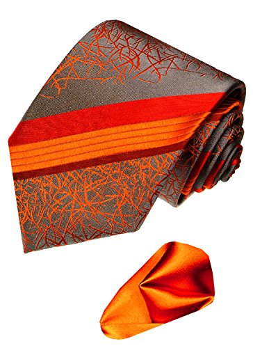 Lorenzo Cana - Marken Set 2 teilig aus 100% Seide - Streifen Krawatte mit Einstecktuch - orange und grau - 4207601 Lorenzo Cana - Marken Set 2 teilig aus 100% Seide - Streifen Krawatte mit Einstecktuch - orange und grau - 4207601 von Lorenzo Cana