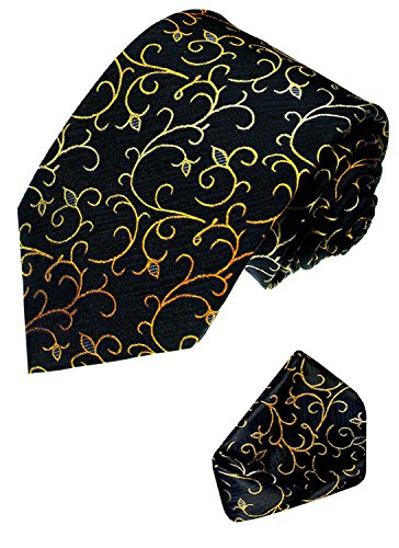 Lorenzo Cana - Marken Set aus 100% Seide - Krawatte und Einstecktuch - nachtblau gold schwarz floral Ranken - 8417202 von Lorenzo Cana