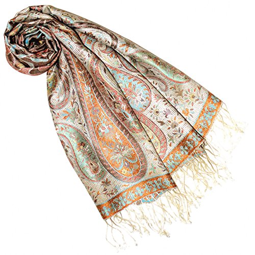 Lorenzo Cana Pashmina Damen Schal Schaltuch jacquard gewebt 100% Seide 70 cm x 190 cm Paisleymuster Seidenschal Seidentuch Seidenpashmina inharmonischen braun grün creme Farben 78010888 von Lorenzo Cana