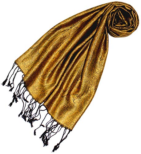 Lorenzo Cana Pashmina Damen Schal Schaltuch jacquard gewebt 100% Seide Paisley Muster Seidenschal Seidentuch Gold Ton in Ton 78613 von Lorenzo Cana