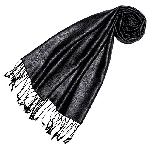 Lorenzo Cana Pashmina Damen - Schal Schaltuch jacquard gewebt 100% Seide Paisley Muster Seidenschal Seidentuch Schwarz Ton in Ton 78612 von Lorenzo Cana